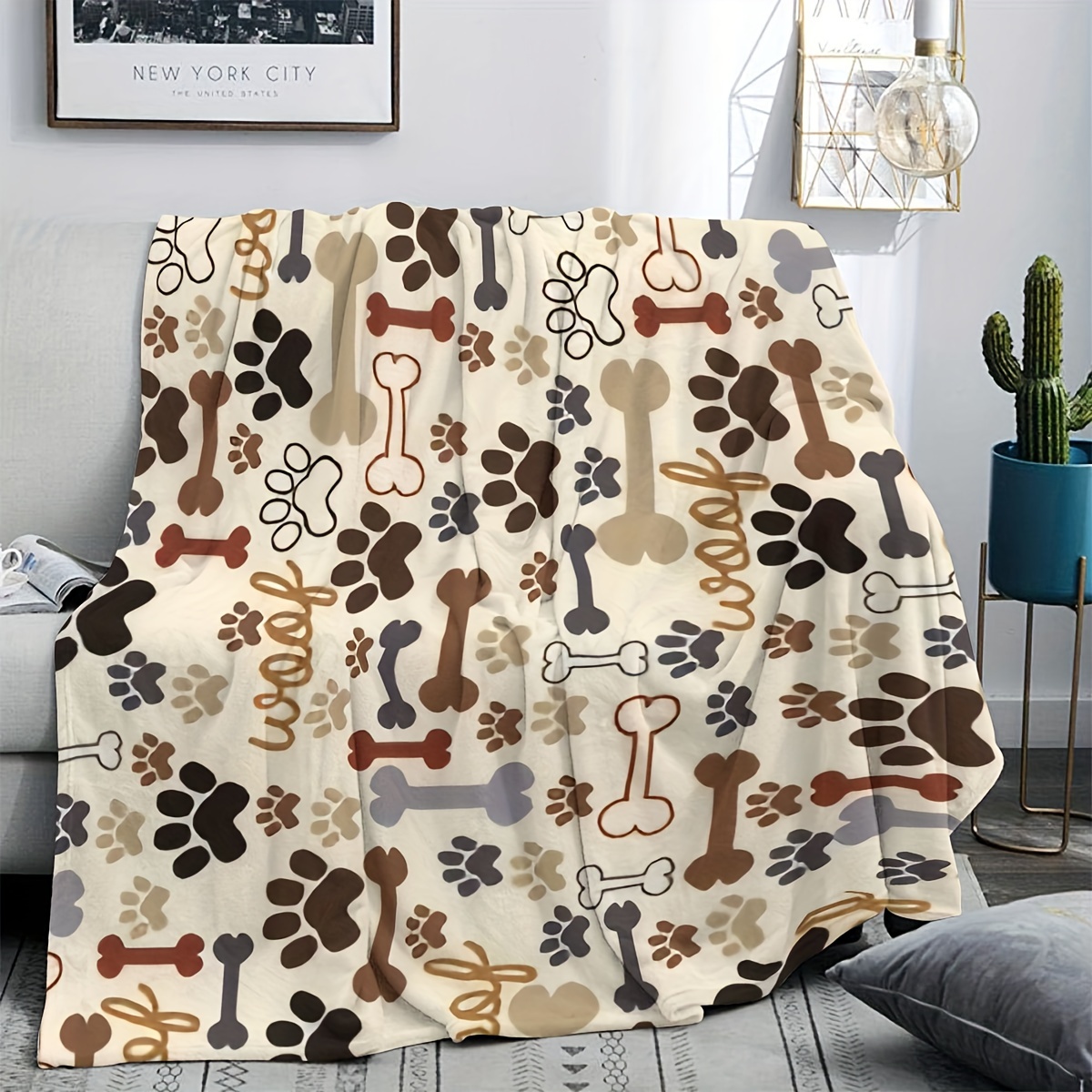 1pc Dog Paw And Bone Fleece Bl - огляд і ціна Outdoor Camping Dog Bed